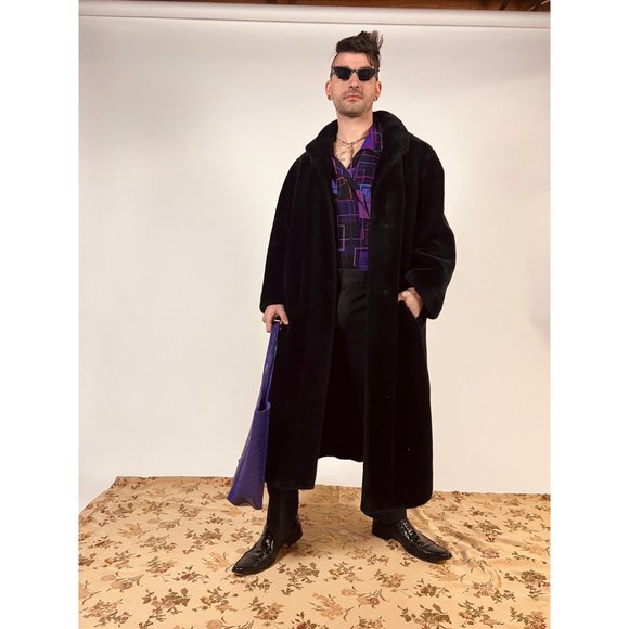 20% OFF!! - SALE 🚨Vintage 80s Black Faux Fur Ankle Length Unisex Oversized Coat - Picture 10 of 10